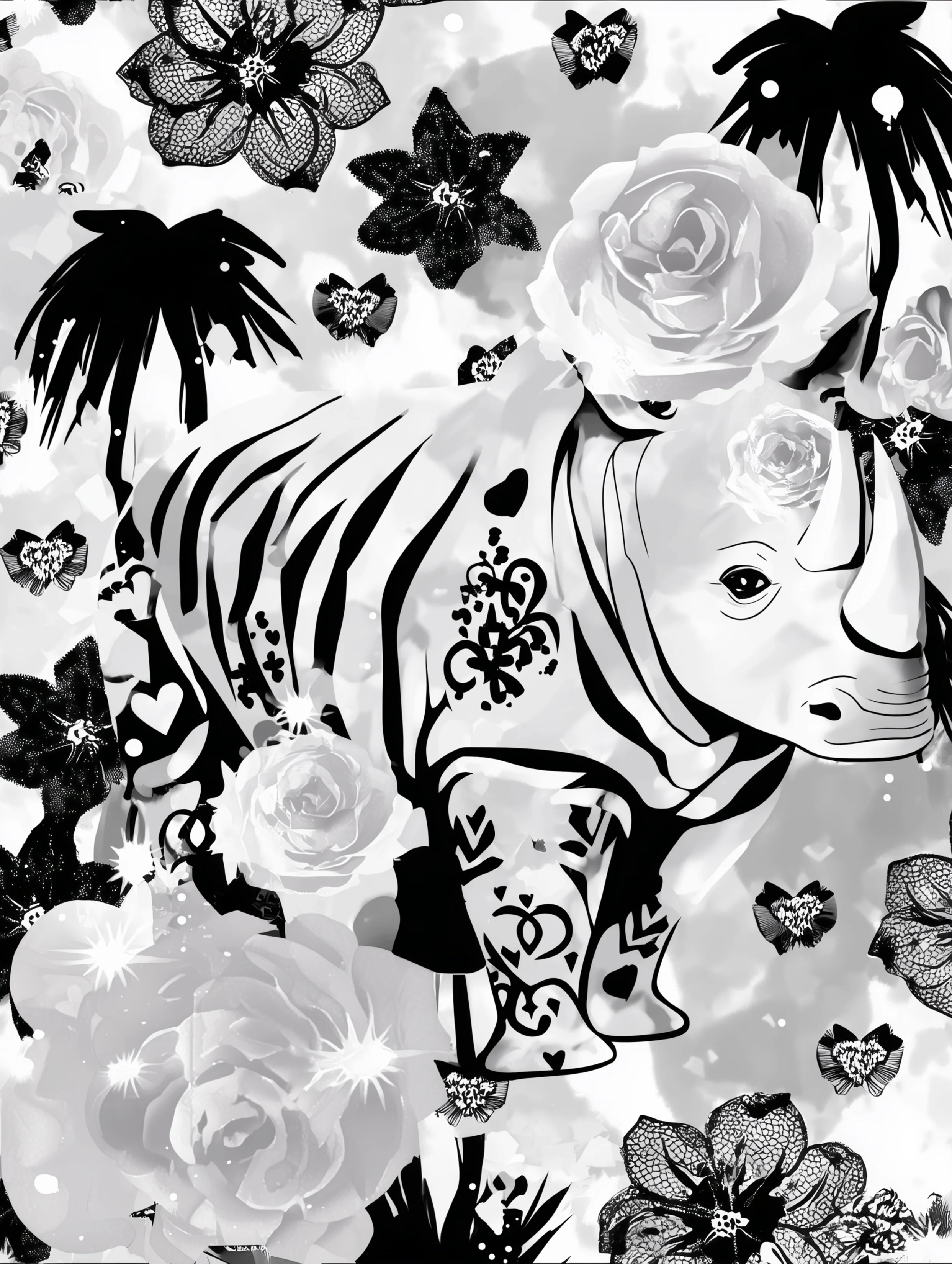 Free printable rhino coloring pages for adults featuring striped white rhino